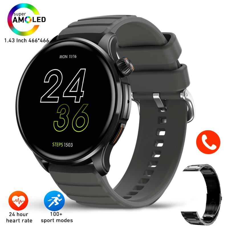 1,43-дюймовый Amoled Bluetooth Call Smart Watch для мужчин 100+ спортивный режим экрана всегда отображает водонепроницаемые спортивные умные часы для женщин