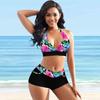 Women's Shoulder Strap Swimsuit Leopard Print Bikini Tankini Swimsuit