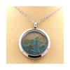 Pierres et Minéraux. Collier Apatite Paraiba brut. Modèle Médaillon 30 mm. Couleur Argent.