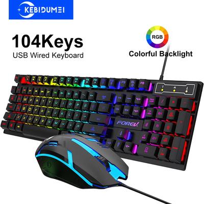 Проводная USB-клавиатура RGB-подсветка Игровая клавиатура Механическое ощущение клавиатуры 104 клавиши Стандартная клавиатура для ноутбука с Windows