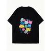 Oversized T Shirt Black Colorful Cartoon Characters And Letters Print Casual Streetwear For Women