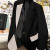 Women's Black Color Block Patchwork Blazer - 2025 New Stylish Light Luxury Suit
