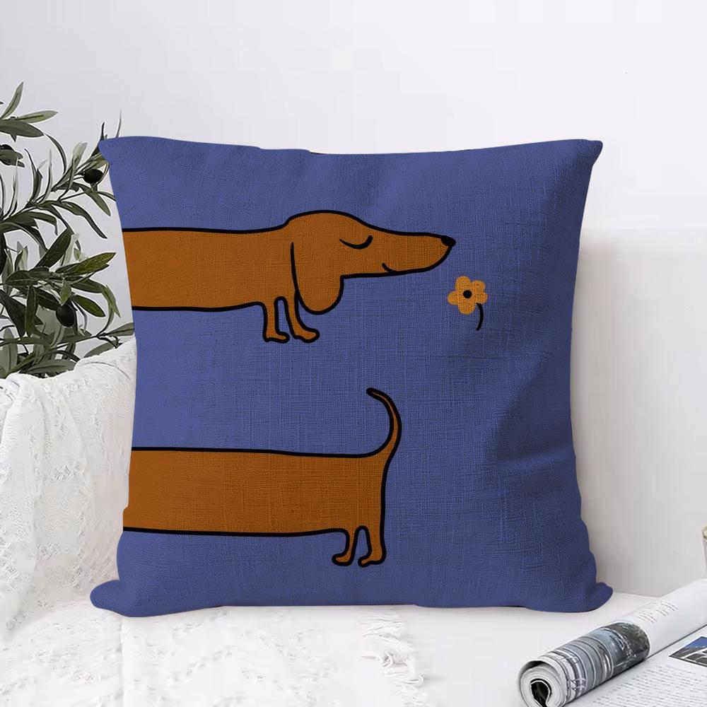 Artistic Dachshund Cushion Cover Eco Linen Pillow Case DoubleSided Print Breathable Durable Hidden Zipper Home Decor Gift