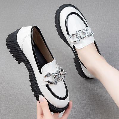 Женские туфли-лодочки с круглым носком и стразами на среднем каблуке, белые женские лоферы, обувь со скидкой, лето 2025, оптом, для отпуска, самые последние