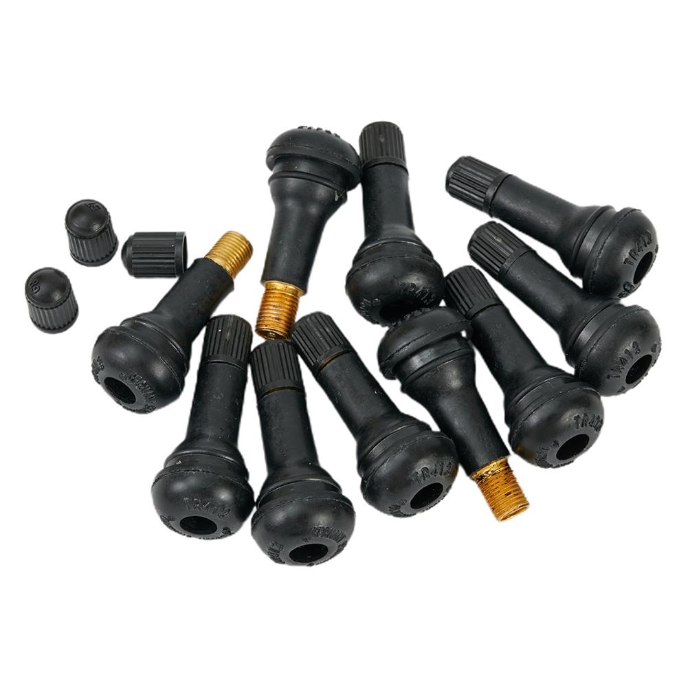 10Pcs Valve Stems TR413 Snap In Type SET Tubeless Tyre Replacement Black
