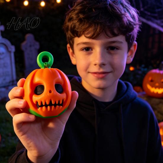 Pumpkin Fidget Spinner Rotating Halloween Toy, Stress Relief Ghost Face Toy Spinner, 3D Printed for Keychain Pendant Creepy