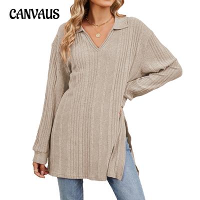 Осенняя женская блузка больших размеров, однотонная, с V-образным вырезом, с длинным рукавом, свободные топы
