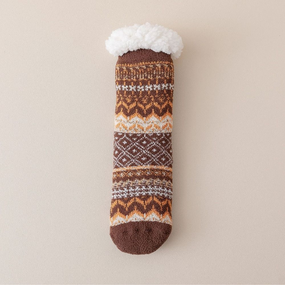 Patchwork Thicken Velvet Socks Mid Tube Sleeping Socks National Style Winter Floor Socks Women Men
