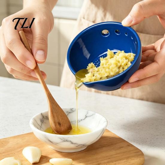 Manual Herb Grinder Tool Ceramic Garlic Grater Bowl, 2-in-1 Ginger Plate with Bowl Stripper, Kitchen Prep for Cheese Grating, Peeling Odor Resistant