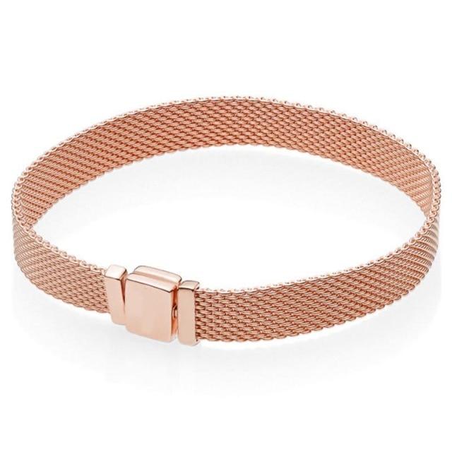 Original Rose Gold Woven Mesh Reflexions Multi Chain Bracelet Fit 925 Sterling Silver Bangle Bead Charm Diy Jewelry