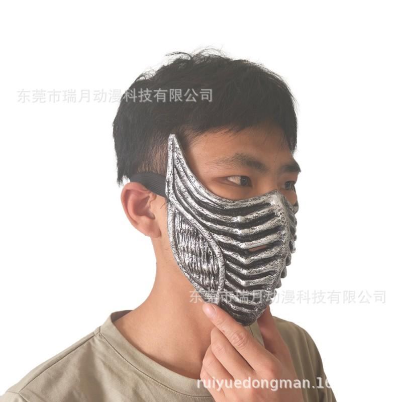 2026 Mortal Kombat Scorpion Half Face Mask Blue Stripe Latex Halloween Cosplay Costume