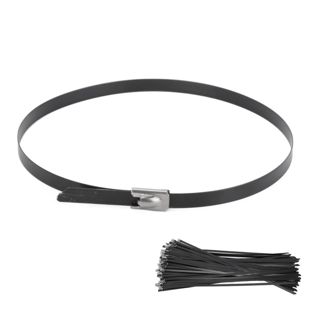 100pcs 304 Stainless Steel Cable Ties Self Locking Black Zip Ties for Ship Label Wire Harness