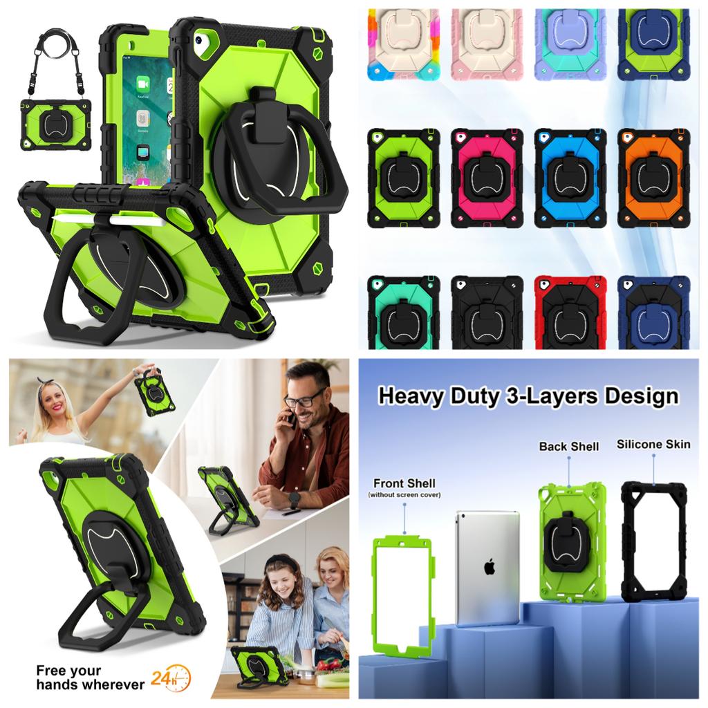 For Apple iPad 9.7 (2017) 360° Rotating Grip Heavy Duty Protection Stand TPU+PC 3in1 Anti-knock Shockproof Tablets PC Case