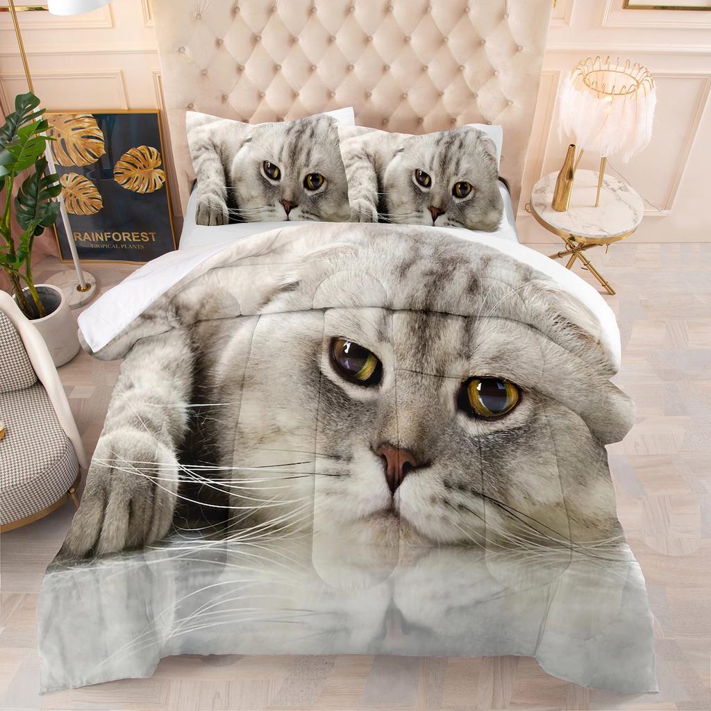 Comforter Cute Kitten Luxury Theme Home Comforter Winter Quilted Blanket Goose Down Duvet King Queen 3D Blanket Size Twin