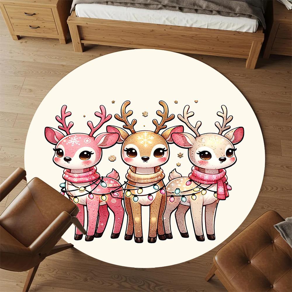 1pc Christmas, deer Round Chair mat Area Rug - Non-Slip, Floor Mat for Office, Bedroom, and Indoor Decor -1002017