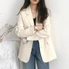 Beige Spring 2023 Women's Slim Fit Suit Jacket - Hong Kong & Korean Style