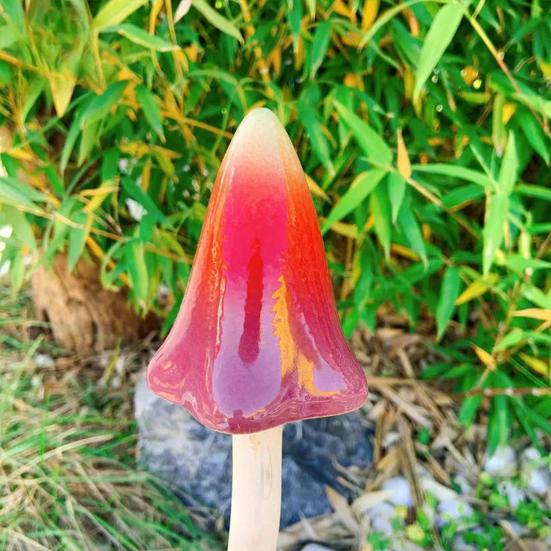 Planter Insert Ceramic Mushroom Colorful Glazed Mushroom Decoration Hand-Painted Toadstools Sculptures