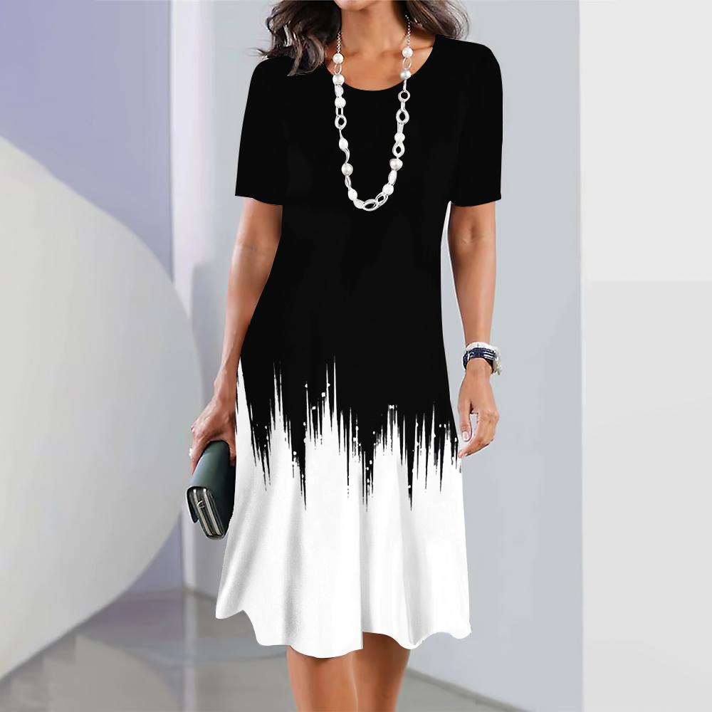 Женские платья 3D Градиент Геометрический принт Короткий рукав Одежда Мода Свободная юбка Летнее Дамское Платье оверсайз для отпуска