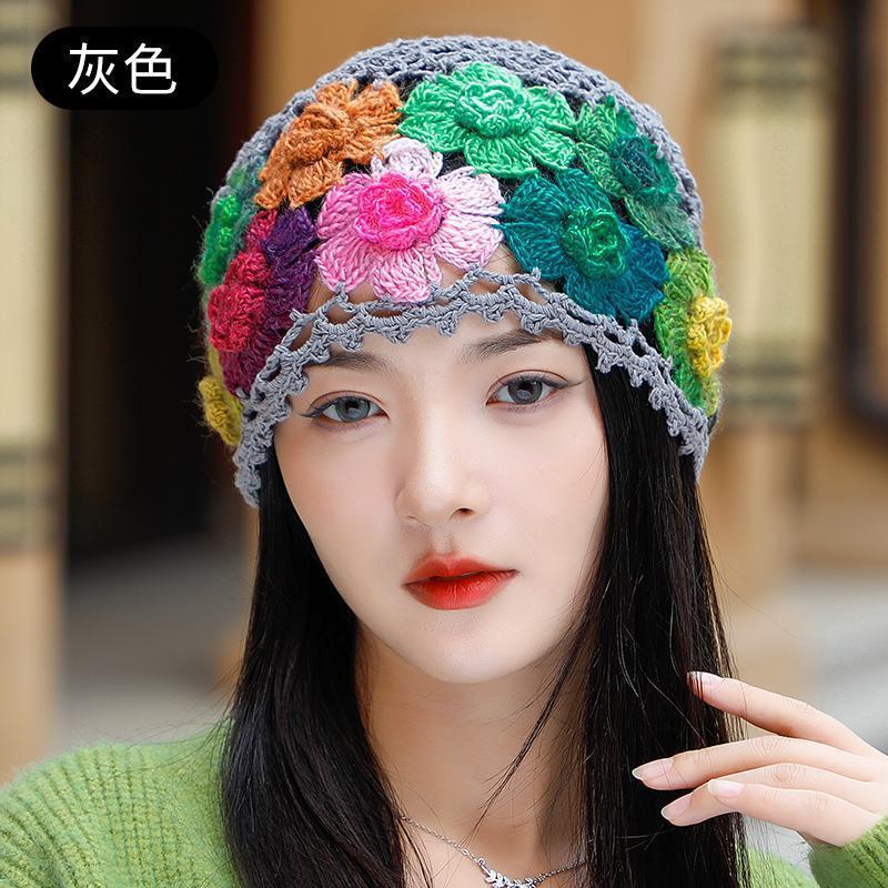 Японская весенне-летняя литературная и художественная красочная цветочная потайная шапка-мешок для женщин, милая модная шапка-бини, связанная вручную