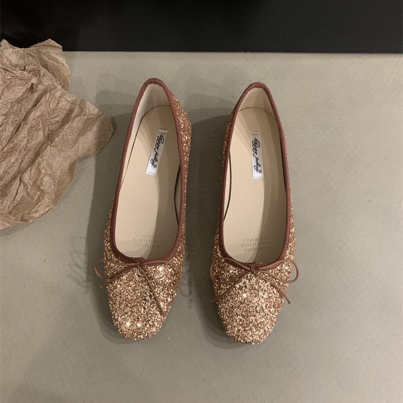Spring flash temperament flat shoes lady bow shallow mouth ballet shoes