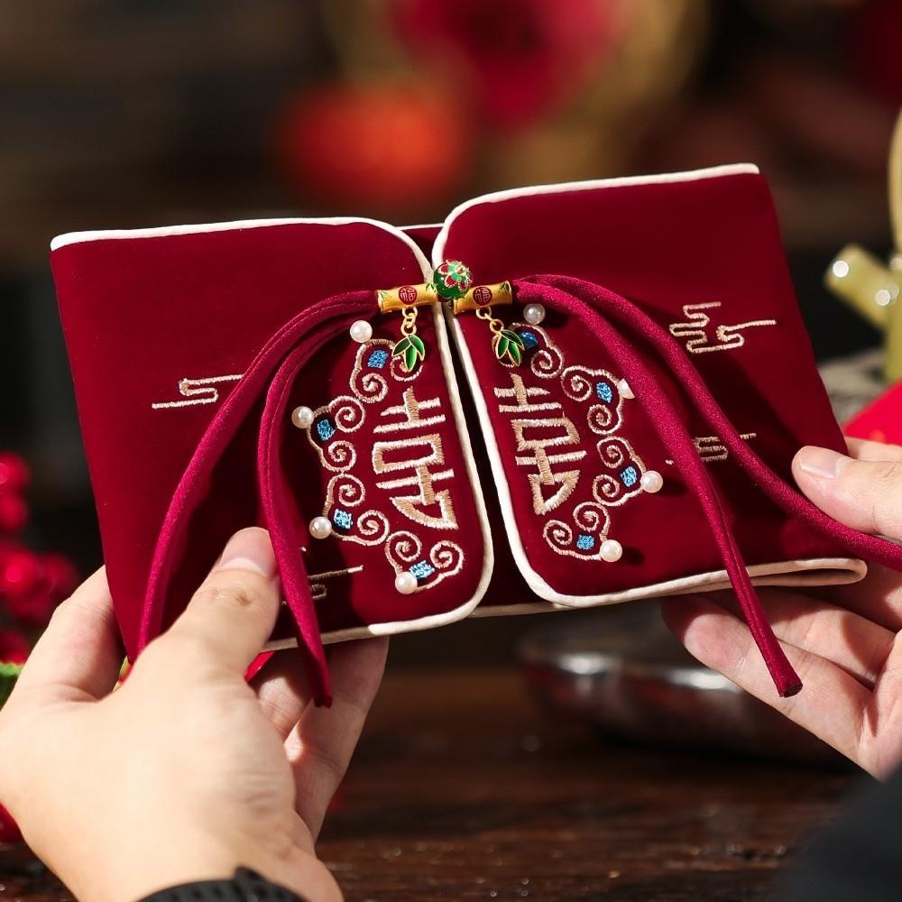 Дизайн вышивки Красный конверт Ручная работа Наилучшие пожелания Денежный конверт Бархатная ткань с кисточкой HongBao Свадебное торжество