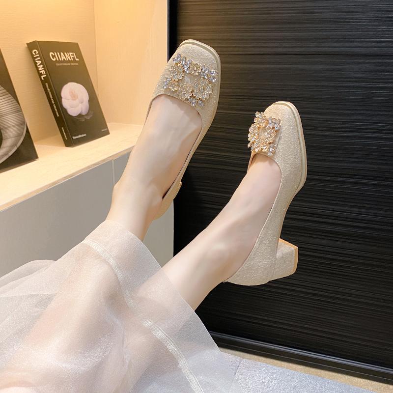 Модные туфли-слипоны на повседневном каблуке, с мелким вырезом, квадратным носком, на массивном каблуке, на шнуровке, женские туфли на высоком каблуке 2024, брендовые туфли-лодочки