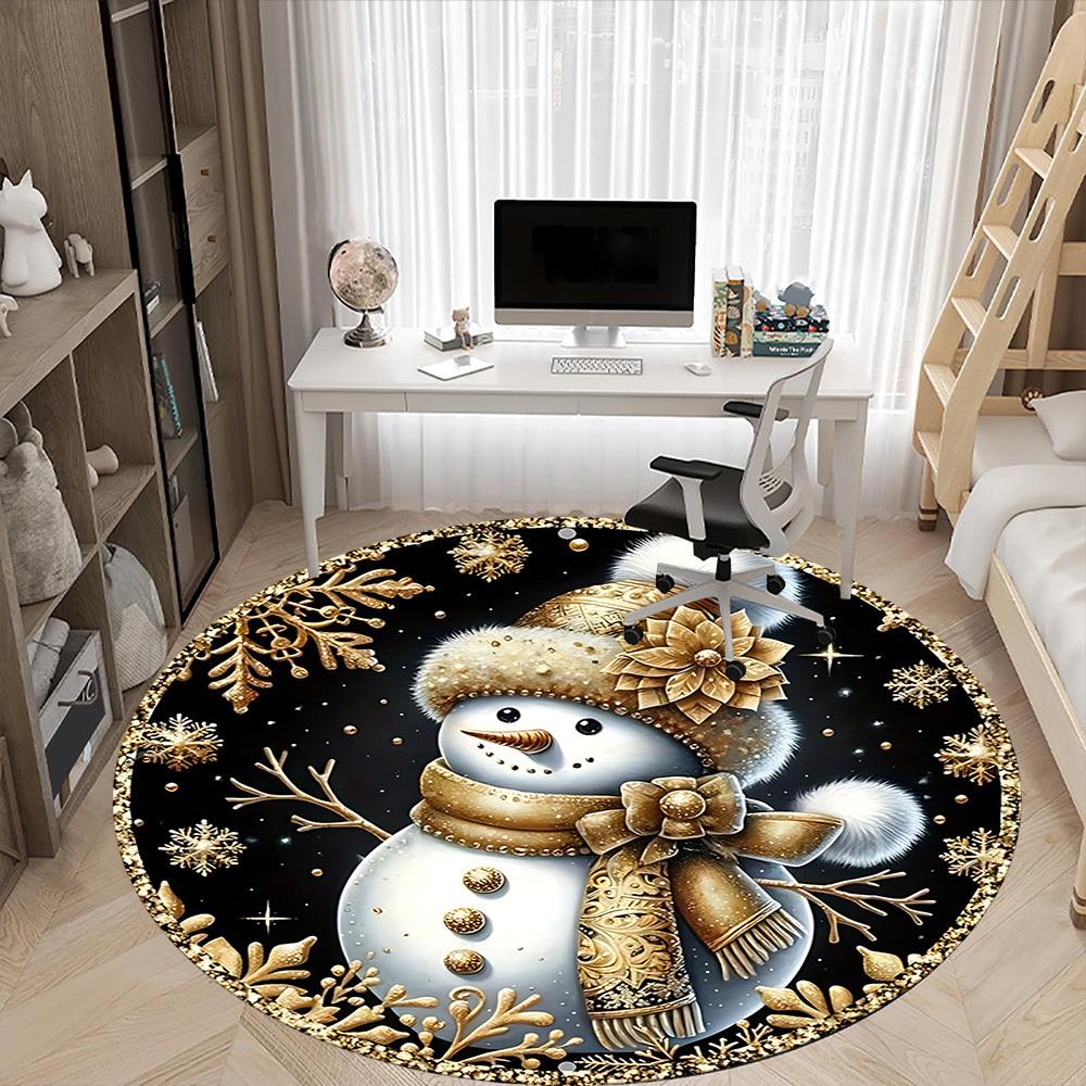1PC Snowman Winter Wonderland Office Round Area Rug, Mat Suitable For Office, Under Office Chairs Bedroom Living Room Home Decor, Room Deco