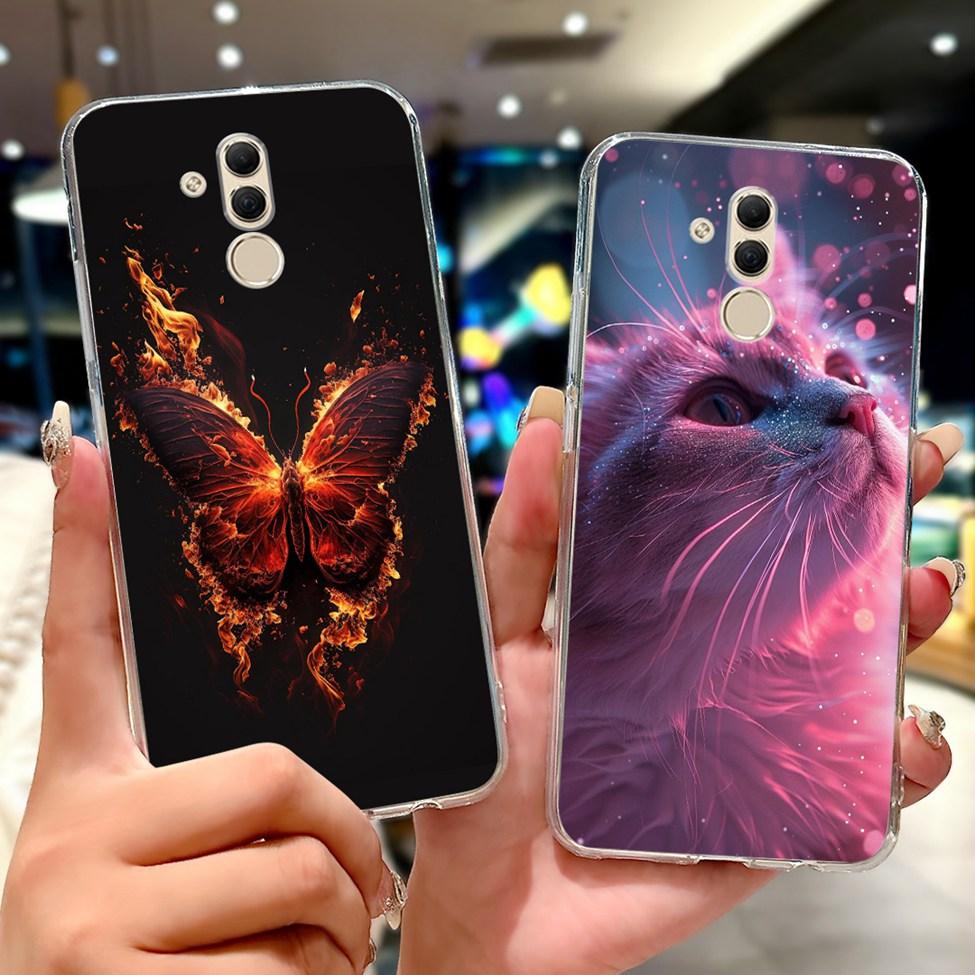 Clear For Huawei Mate 20Lite SNE-LX3 INE-LX2 Back Cover For Huawei Mate 20 Lite Case Cute Cartoon Cat Luxury Flowers Funny Funda