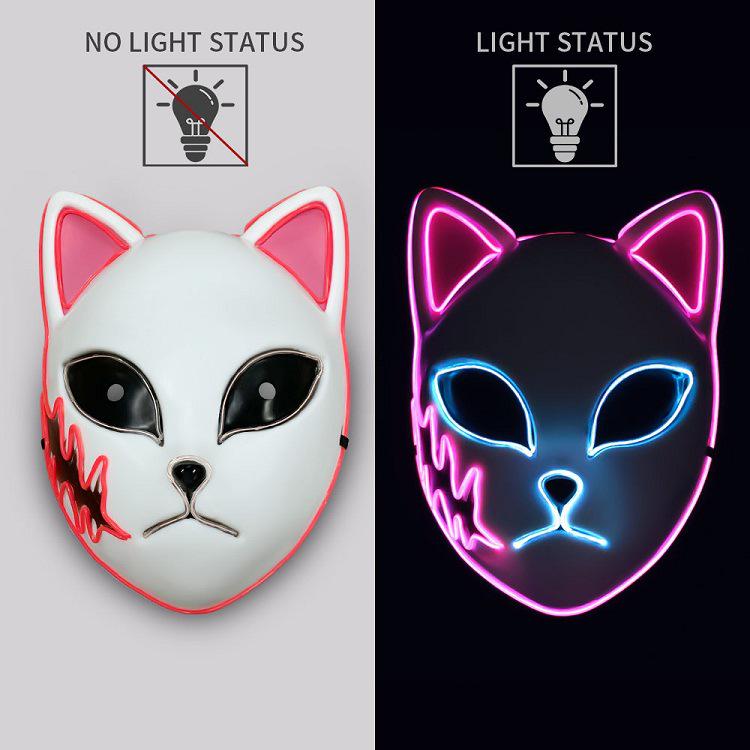 Halloween LED Luminous Demon Slayer Mask - Tanjiro & Sabito Cat Face Cosplay Mask
