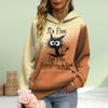 Womens Fashion Orange Letter Kitten Print Loose Hoodie Tops Blouse Sweatshirt Casual Long Sleeve Pullover Tops
