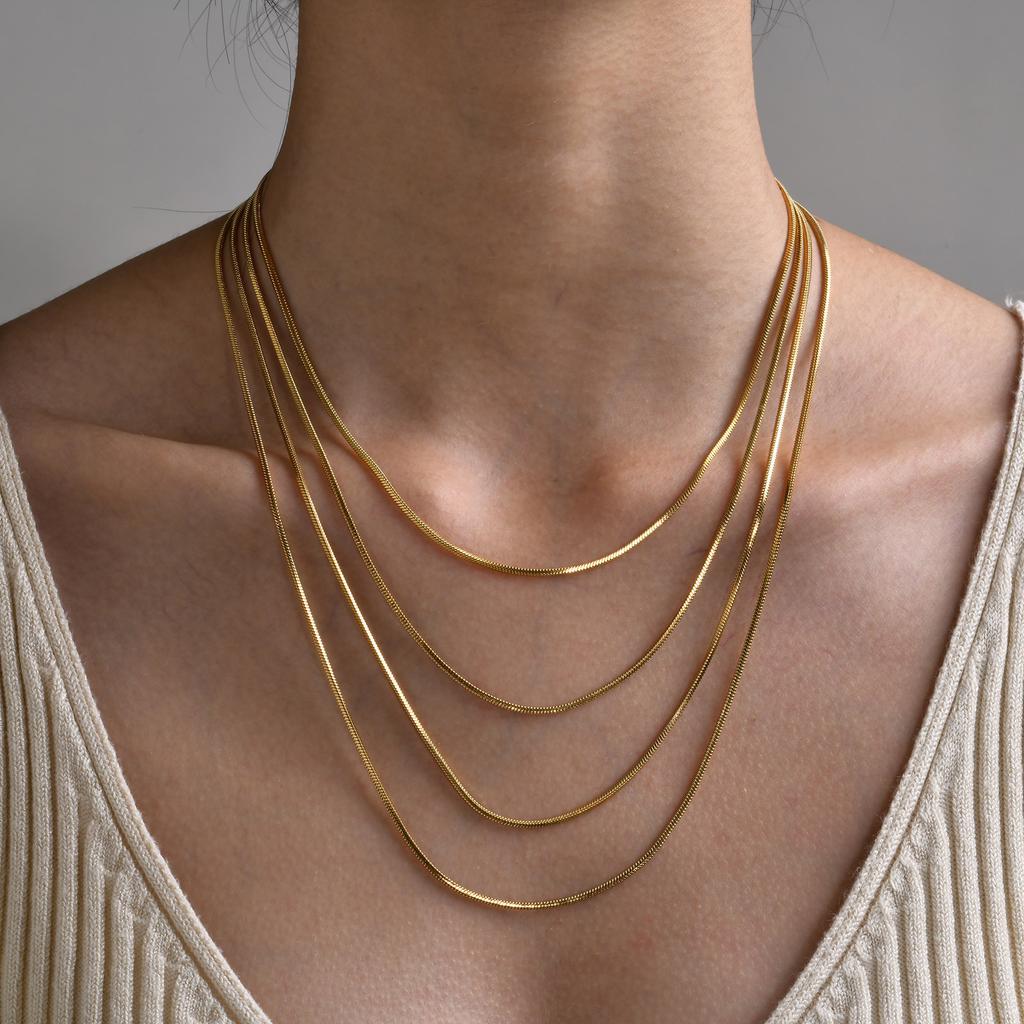 Simple Gold Square Snake Bone Chain Versatile Plain Chain Necklace Temperament Collarbone Chain Pendant Chain DIY Chain