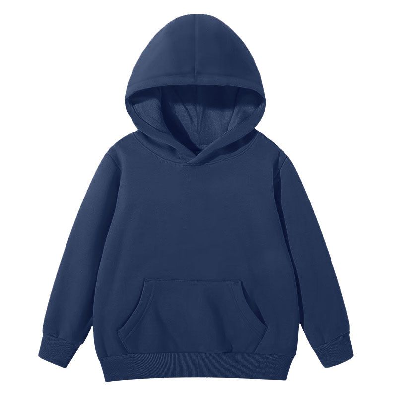 4-14 Years Kids Solid Color Hooded Pullover Long Sleeve Coat