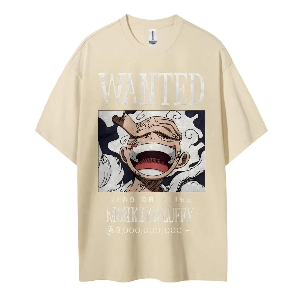 Monkey D Luffy One Piece TShirt Men Summer Gear 5 Wanted Poster Graphic Short Sleeve Streetwear Loose Fit Anime Fan Tee
