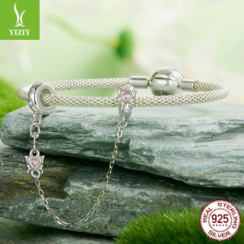 S925 Иньчунь Браслет-цепочка безопасности из силикона в форме бабочки и сердца, легкая роскошь, персонализированный, для самостоятельной сборки, аксессуары с бусинами