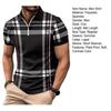 Men Summer Shirt Lapel Zipper Color Matching Plaid Striped Print Slim Fit Short Sleeve Pullover Mid Length Soft Breathable Men Business Top
