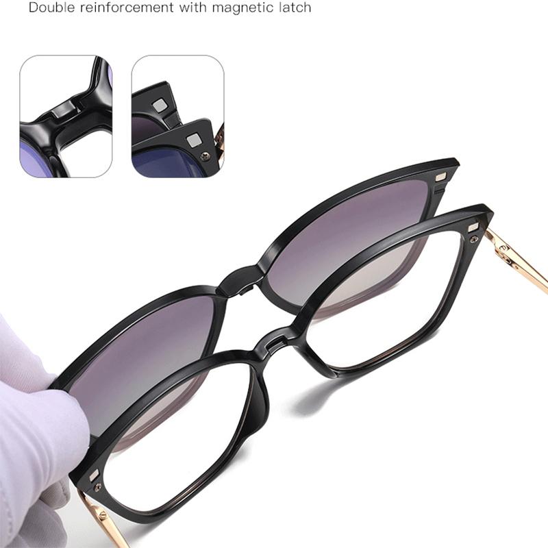 Fashion Cat Eye Polarized Sunglasses Women Trendy Optical Magnetic Clip On Glasses Frame Prescription 2 In 1Sun Glasses