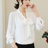 2025 Spring Shirt New Chiffon Shirt Women's Korean Style Bow Temperament Top Fashionable and Slim