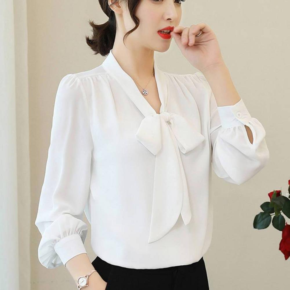 2025 Spring Shirt New Chiffon Shirt Women's Korean Style Bow Temperament Top Fashionable and Slim