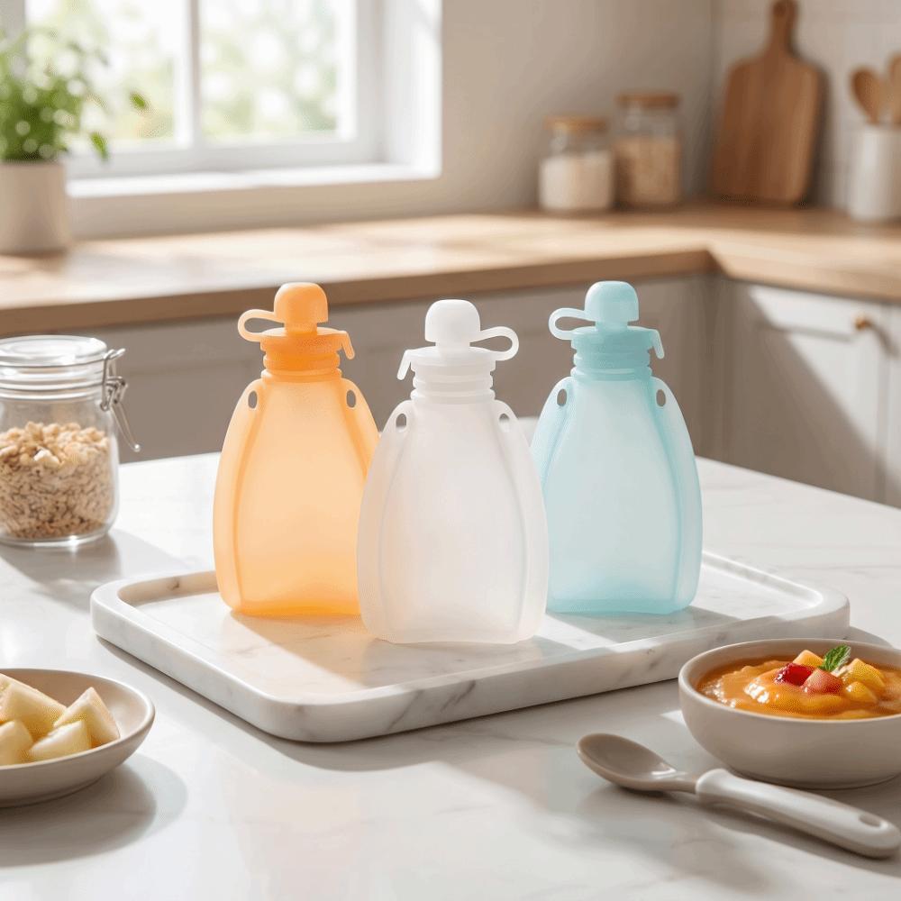 Non BPA Baby Food Pouch Food Grade Silicone Leakproof Food Storage Bag Squeeze Feeder Daily Use