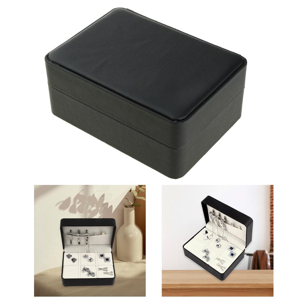 Black PU 6 Pairs Capacity Cufflink Holder Brooch Pins Storage Box Scratch Resistant Jewelry Organizer for Travel Use