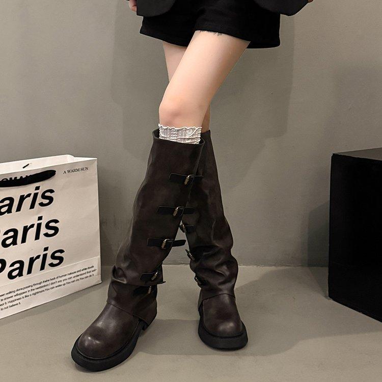 Maillard но сапоги женские 2025 новая осень ретро на наборном каблуке сапоги-трубы высокий каблук высокие рыцарские сапоги