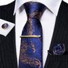 Ties for Men Blue Navy Plaid Paisley Silk Necktie Hanky Cufflinks Gold Tie Clip Set