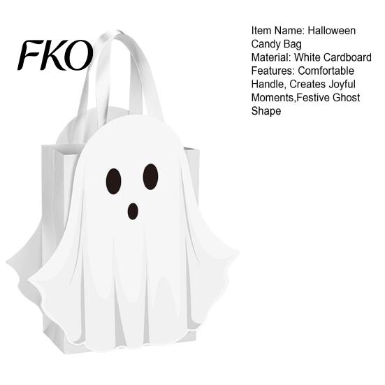 Halloween Purses And Handbags Ghost Gift Bag, White Candy Pouch with Cute Face, Trick or Treat Bag Favor for Party, Kids Goodie Prizes Ribbon Handle