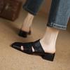 Fashion 2025 Outside Summer Women Mules Genuine Leather Women Shoes Cover Toe Chunky Heel Slippers Square Toe Hollow-out Modern Slippers