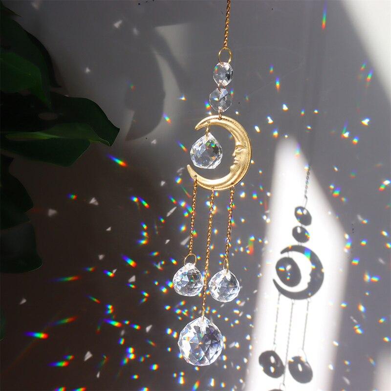 1pc,Crystal Chime Suncatcher,Home Bedrooms Balcony Sun And Moon Prism Decor Pendant