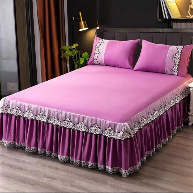 3 шт. кружевная юбка-кровать с рюшами, кружевная юбка, стильное покрывало в стиле принцессы, противоскользящее покрытие для двуспальной кровати 1,8 м с защитным ремешком