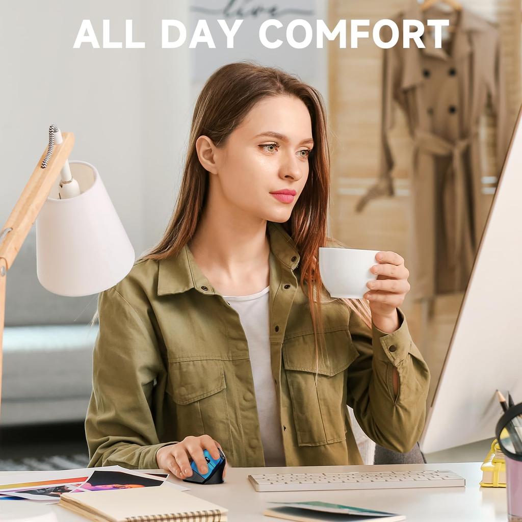 Memzuoix Эргономичная мышь Беспроводная Большая Вертикальная мышь Оптическая Беспроводная мышь Эргономичная Компьютерная мышь для Настольного ПК Синяя Беспроводная мышь Мышь, 2.4G