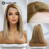 HAIRCUBE Brown Highlight Wig Human Hair Straight Bob Lace Frontal Wigs for Women 14 Inch Blonde Remy Human Hair Side Part Lace Part Wig