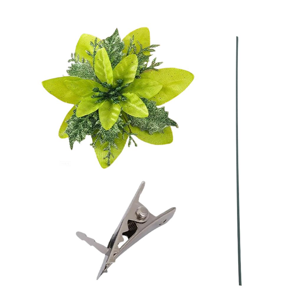 Glitter Poinsettia 5.5 Inch Artificial Flower Christmas Clip Stem Christmas Tree Ornaments For Wedding Party Wreath Decoration
