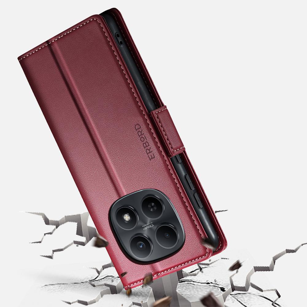 Case for Xiaomi Redmi Note 15 Pro Plus 5G / Poco M8 Pro 5G, ERBORD Glossy Litchi, Wallet with Flip, Red